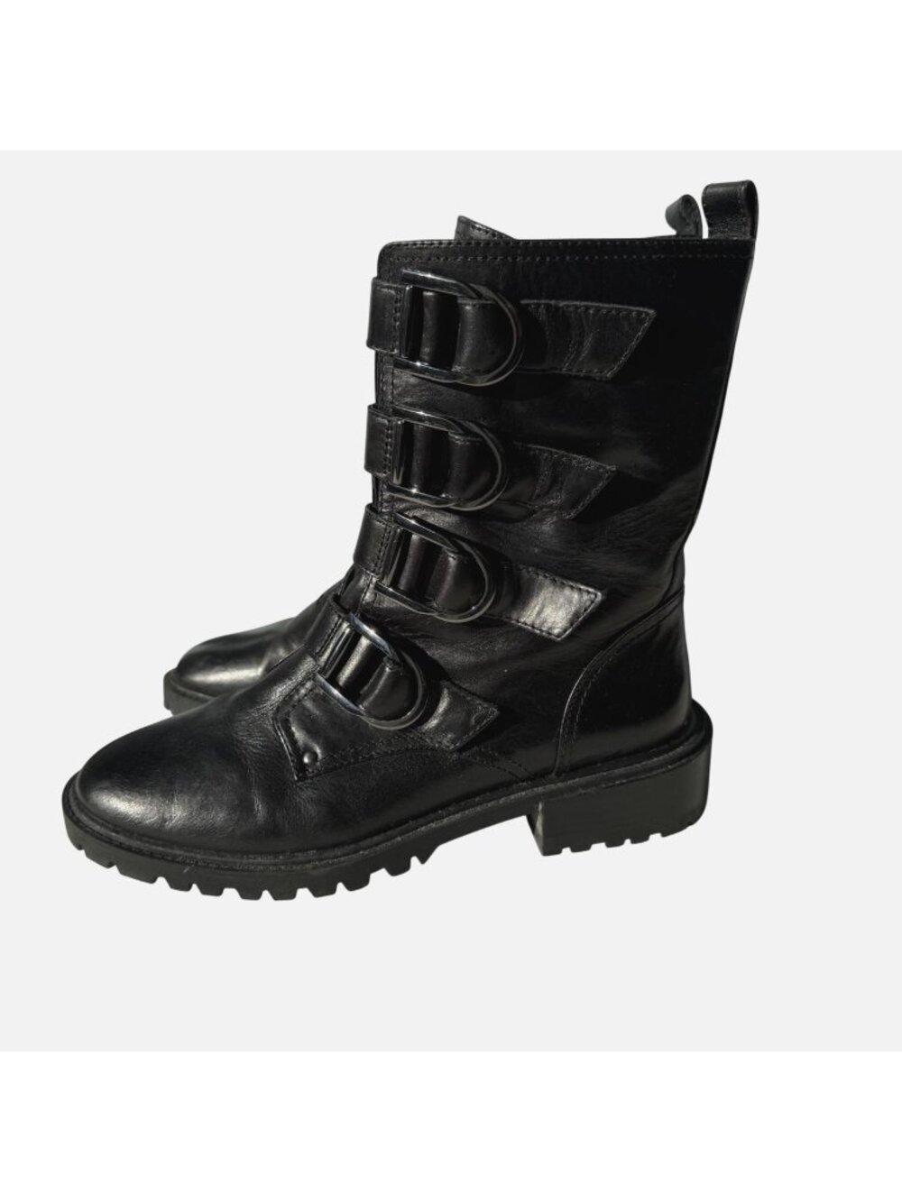 Vince Camuto Women's Combat Boots Size 9.5M Frishea Black Leather Buckle Strap